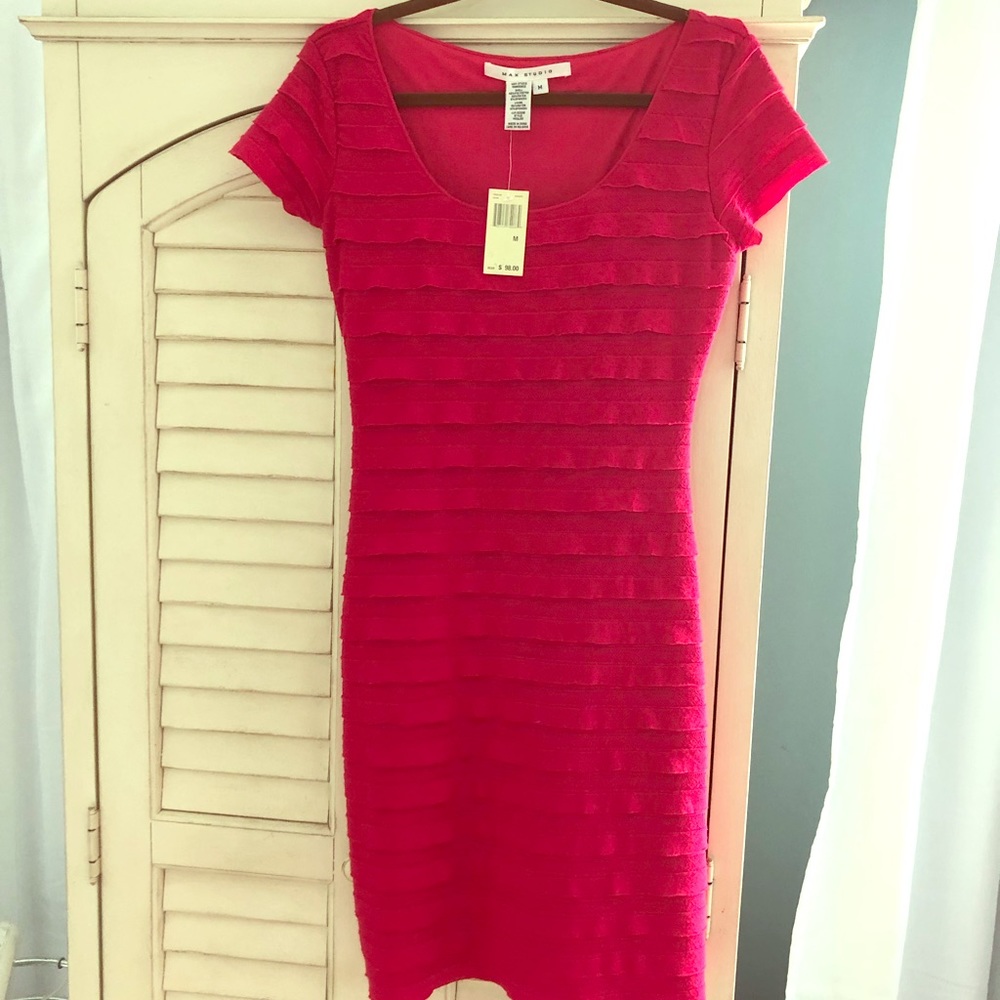 Max Studio Fuscia shutter pleat Dress brand new